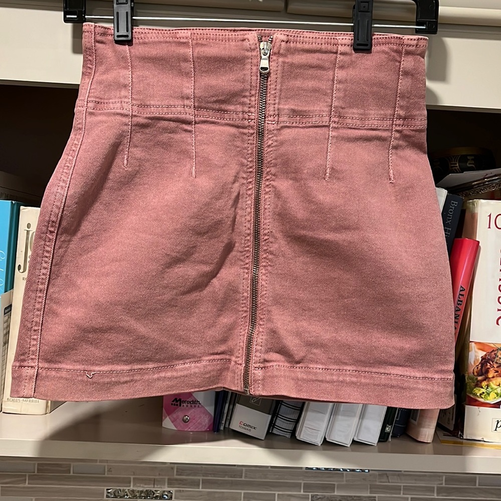 Free People 26 Pink Stretch Denim Mini Skirt